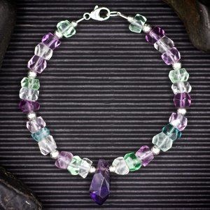 Faceted Fluorite Rondelle and Amethyst Bracelet - Handmade to Order